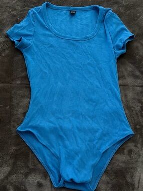SHEIN Blue Ribbed Short-Sleeve Bodysuit